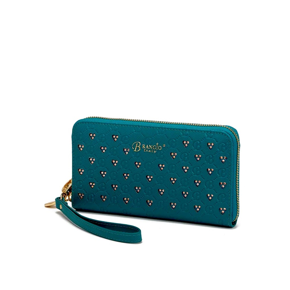 Brangio Italy Teal Embossed Heart Wristlet Wallet